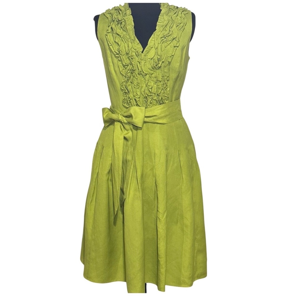 Willow Glenn Green Linen Blend Ruffle Party Dress Sleeveless Fit & Flare Size 8‎ - Picture 2 of 7